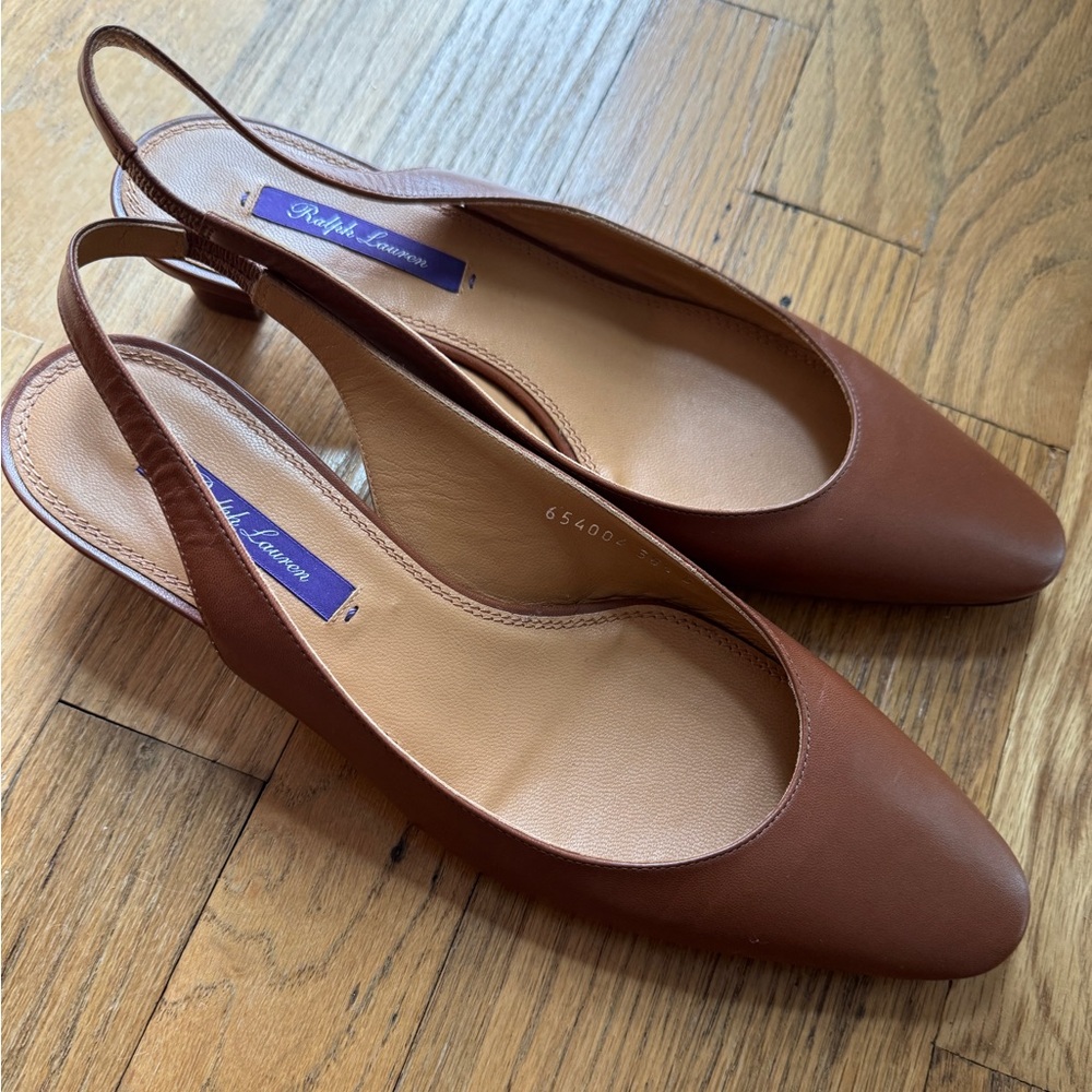 Ralph Lauren Purple Label Leather Kitten Heel Sling Backs